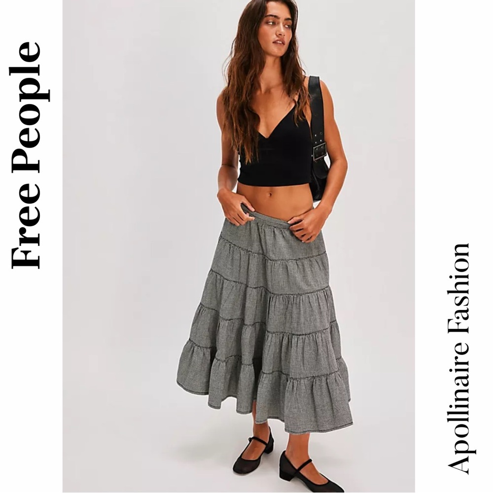 Free People Charcoal Tiered Midi Skirt